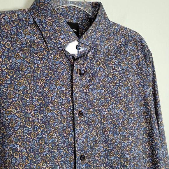 Serica Elite Size L NWOT Button Up Shirt Long Sleeve Floral Blue Multicolor - Picture 7 of 12